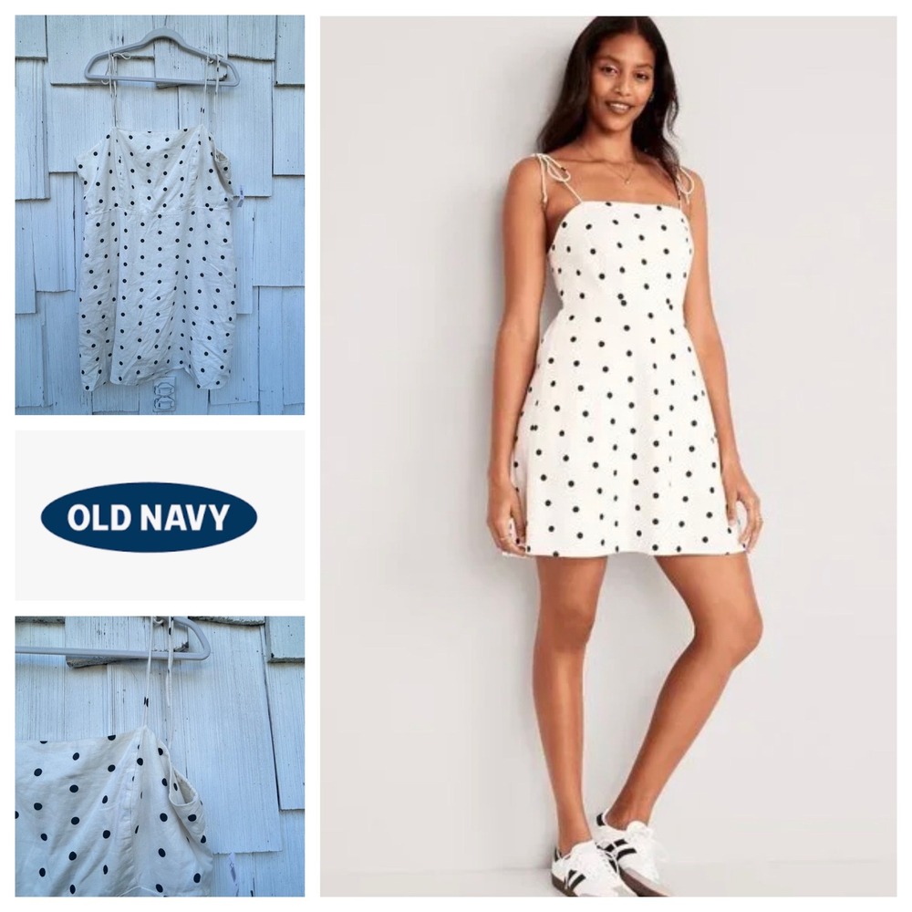 Old Navy‎ Womens XXL Dress Sleeveless Linen Blend White Black Polka Dot